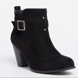 torrid Black Suede Ankle Boot with Buckle